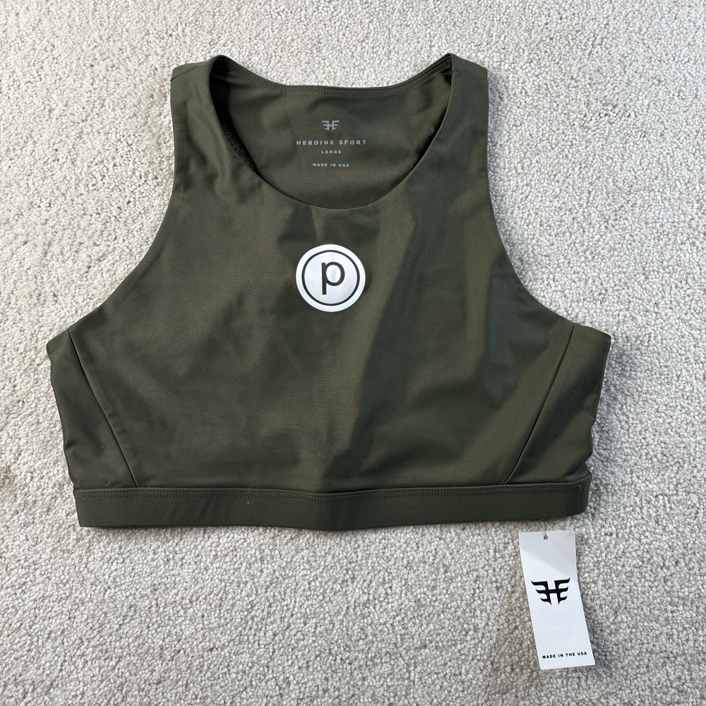 Heroine Sport Body Sports Bra Racerback New with Tags Logo Army Green Size Large